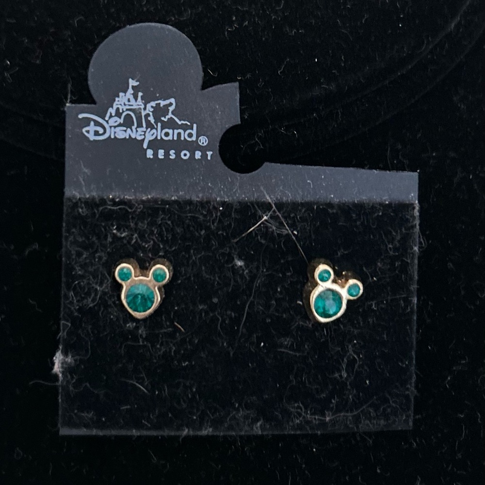 Disney resort girls mini gold & emerald green mouse earrings. Nickel fr…